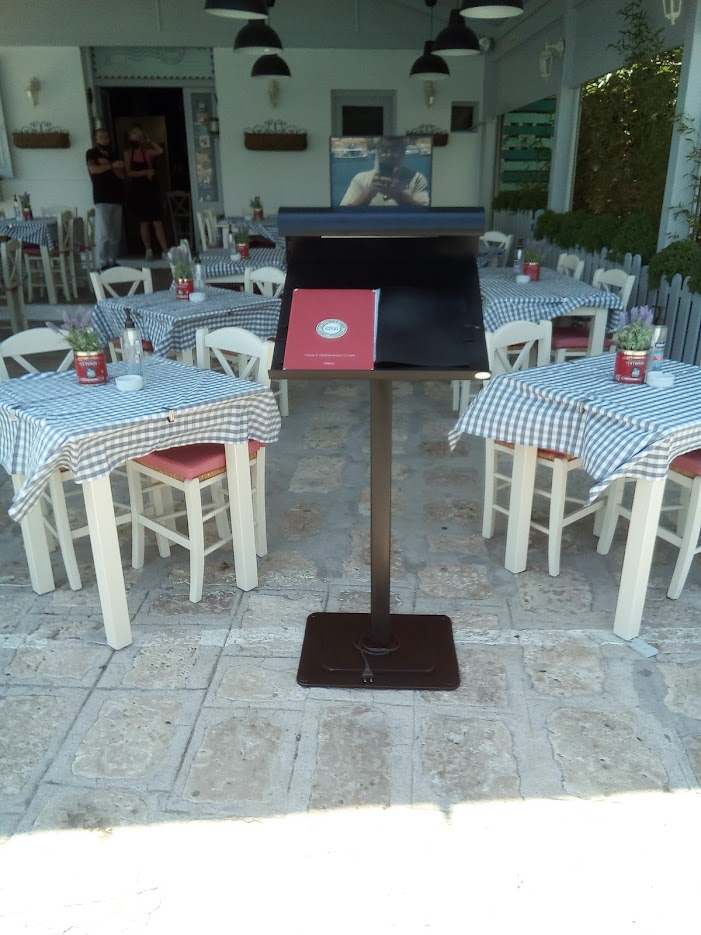 Σταντ μενού με ενσωματωμένο φωτισμό και θέση για ταμπλετ.